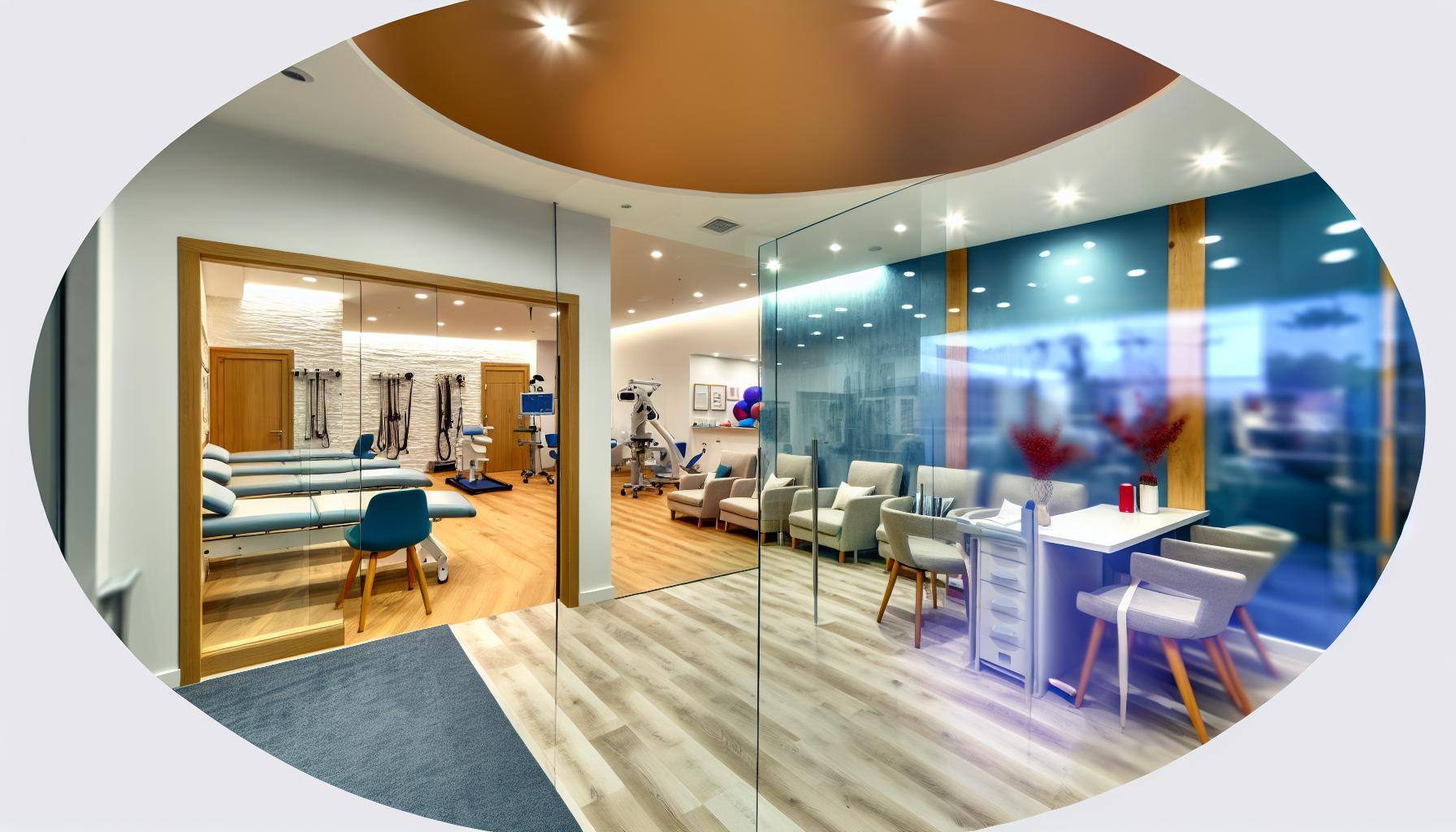 An image of a modern, wellequipped physical therapy clinic with a welcoming and calming environment, designed to prioritize patient comfort and privac-1