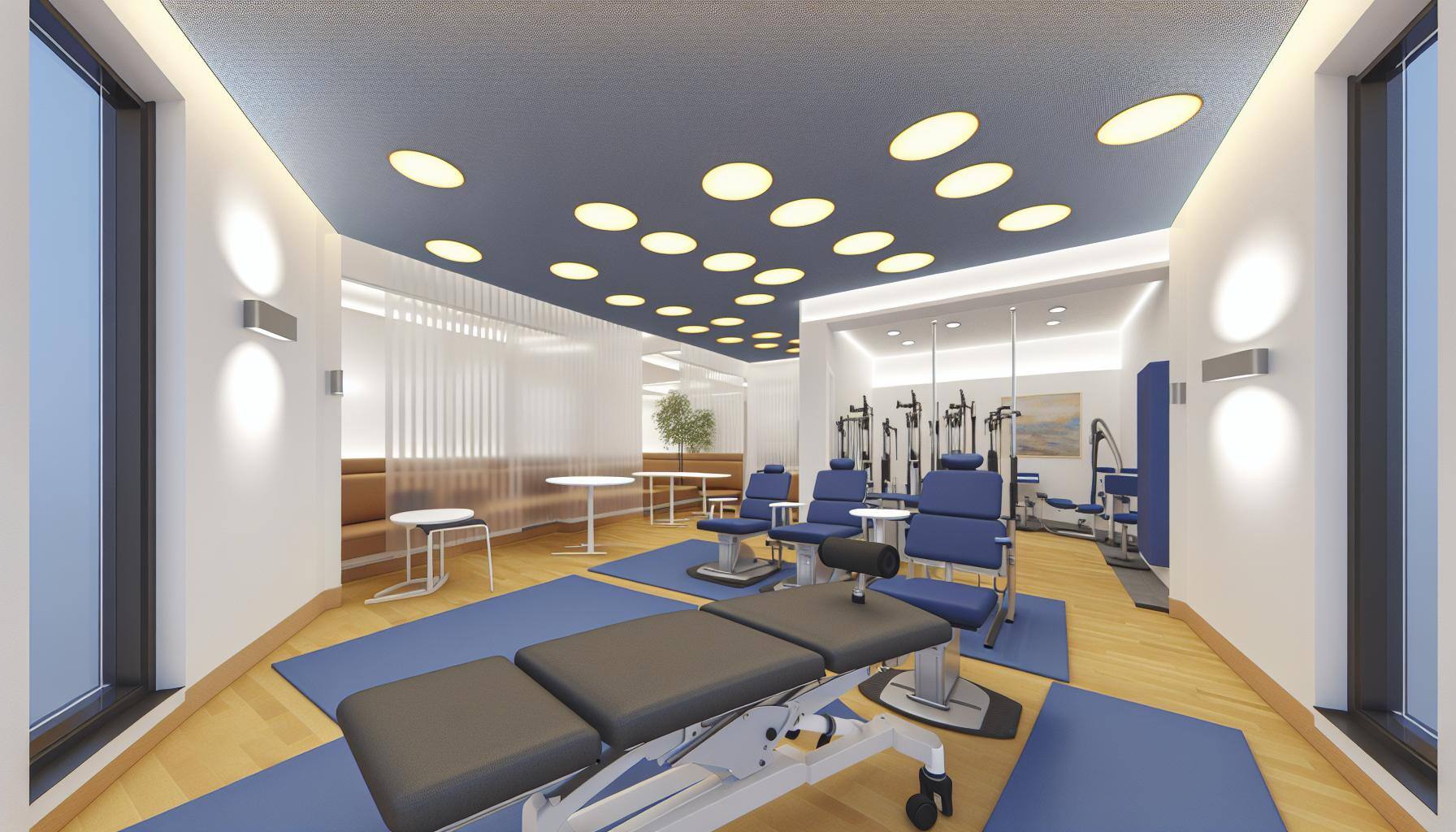 An image of a modern, wellequipped physical therapy clinic with a welcoming and calming environment, designed to prioritize patient comfort and privac-2