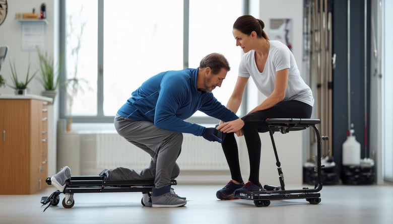 An image of a physical therapist working with a patient on mobility exercises in a clinic setting-1