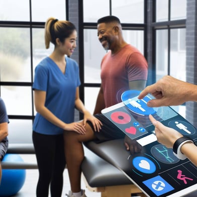 An image of a physical therapy practice embracing healthcare consumerism, with patients making informed decisions, utilizing digital tools, and receiv-1