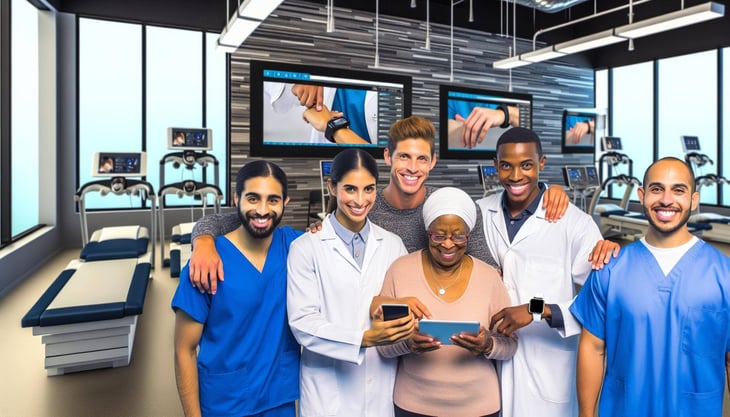 An image of a physical therapy practice embracing healthcare consumerism, with patients making informed decisions, utilizing digital tools, and receiv-3