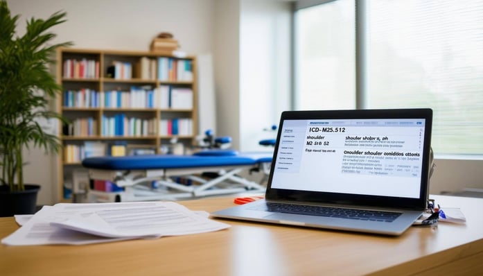 The image features an organized workspace in a physical therapy clinic-1